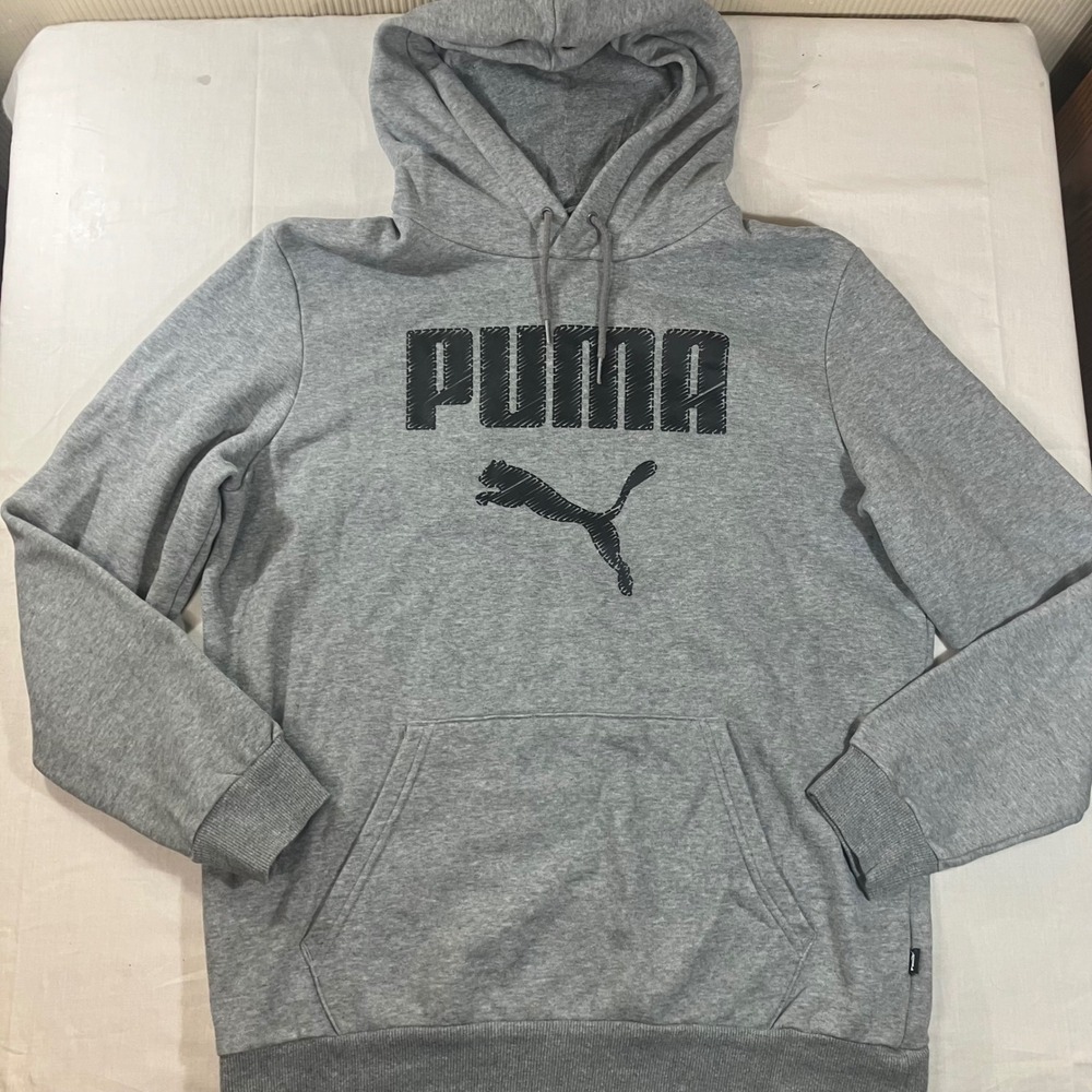 Puma Mens Gray Graphic Logo Pullover Hoodie Sweatshirt Medium 845784-02